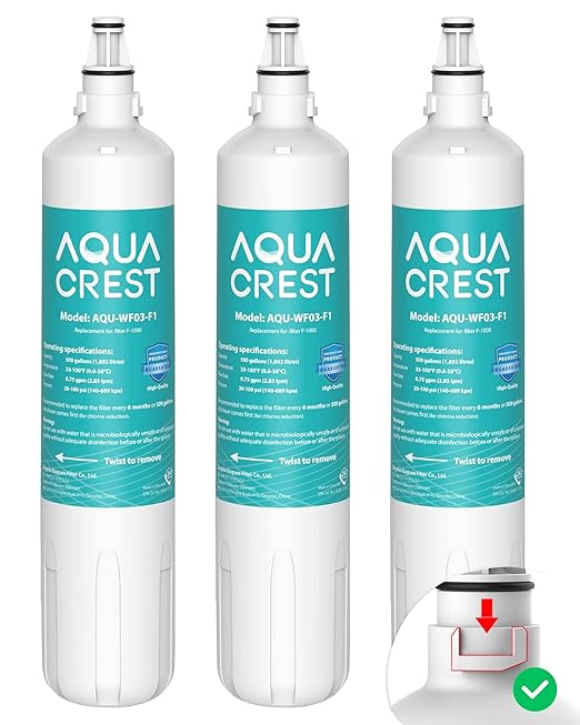 AQUA CREST F-1000 Water Filter, Replacement for InSinkErator® F-1000, F-2000, F-3000, AquaPure AP Easy C-Complete, 500 Gallons, NSF/ANSI 42, 3 Pack
