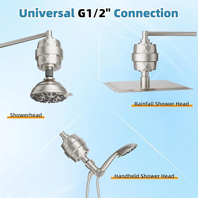 Filtered Shower Head, 10" High Pressure 10-Spray Handheld/Rainfall Shower Head Combo with 20 Stage Shower Filter, 11" Shower Extension Arm, 71" Hose, Shower Head Holder, Brushed Nickel