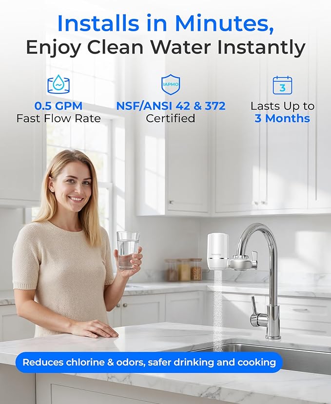 Waterdrop FC-01 Water Filter for Sink Faucet, NSF Certified Faucet Water Filter, Tap Water Filter for Kitchen Sink, Reduces Chlorine, Lead-Free Material, Easy Installation, 320 Gallons, 1 Filter