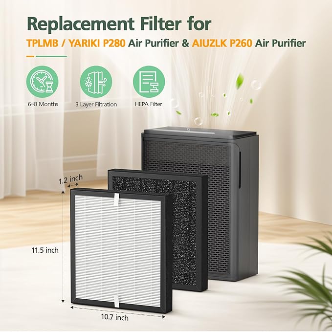 P280 P260 Filter Replacement, for TPLMB/YARIKI P280 Air Purifier, for AIUZLK P260 Air Purifier, 3-Stage Filtration (4 Pack)