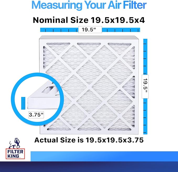 Filter King 19.5x19.5x4 Air Filter (MERV 8) (5-Pack) Dust & Allergy Control AC Furnace Filters, MADE IN USA, HVAC, Pleated, Electrostatic (Actual Size: 19.5 x 19.5 x 3.75)