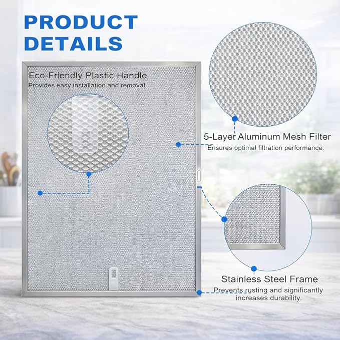 BPS1FA36 Range Hood Filter, 5-Layer Aluminum Mesh, Stainless Steel Frame, 11-3/4 x 17-1/4 x 3/8 Inch, Compatible with Broan WS1, QS1, WS2 Series (2)