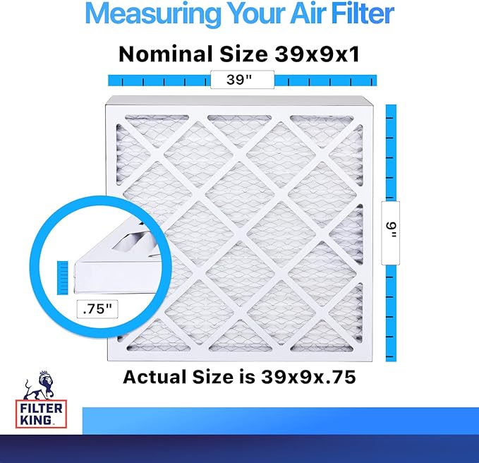 Filter King 39x9x1 Air Filter (MERV 8) (4-Pack) Dust & Allergy Control AC Furnace Filters, MADE IN USA, HVAC, Pleated, Electrostatic (Actual Size: 39 x 9 x .75)