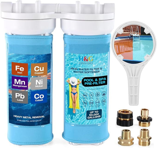 H&G lifestyles Garden Hose Filter for Pool Filling, Iron Removal Water Filter for Hot Tub & Spa, Reduces Calcium & Sediment, 3/4" GHT Adapter, 50,000 Gallons
