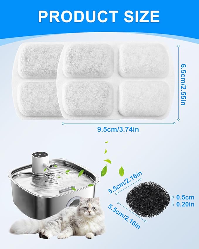 8+8 Pack Dog Water Filter Replacement, Pet Water Fountain Filters Compatible with FEELNEEDY 8L Dog Water Fountain FN-W18, Cat Water Fountain Filters with Pump Sponges for Dog Water Fountain