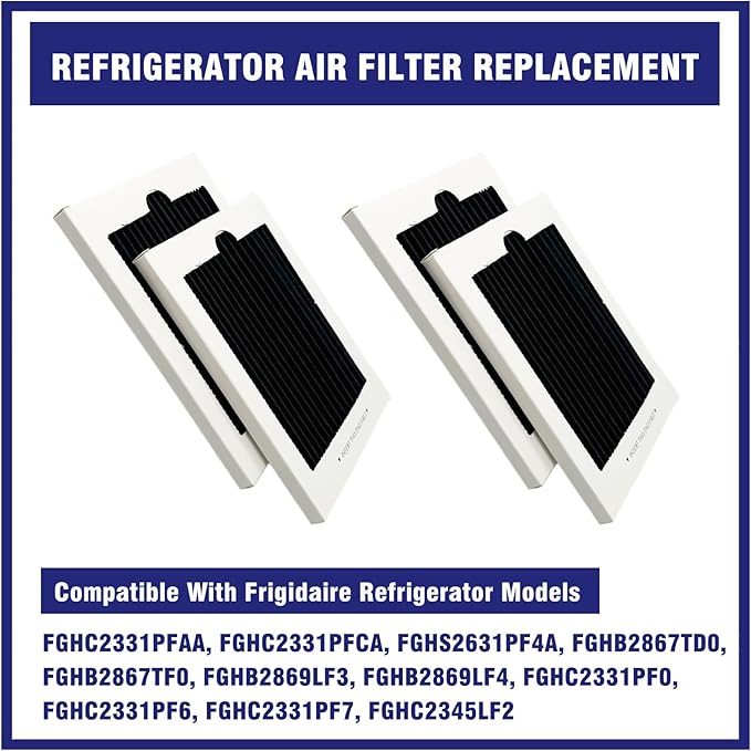 4 Pcs Refrigerator Air Filter Fit for Frigidaire FGHC2331PFAA, FGHC2331PFCA, FGHS2631PF4A, FGHB2867TD0, FGHB2867TF0, FGHB2869LF3, FGHB2869LF4, FGHC2331PF0, FGHC2331PF6, FGHC2331PF7, FGHC2345LF2