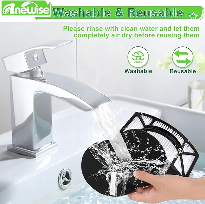 Anewise Filter Replacement for Bissell CleanView 2486, 2487, 2488, 2490, 2492, PowerClean 2494 Vacuum, Compare to Part # 1604130, 1601972, 1608225, 2 HEPA +4 Foam & Felt Filters
