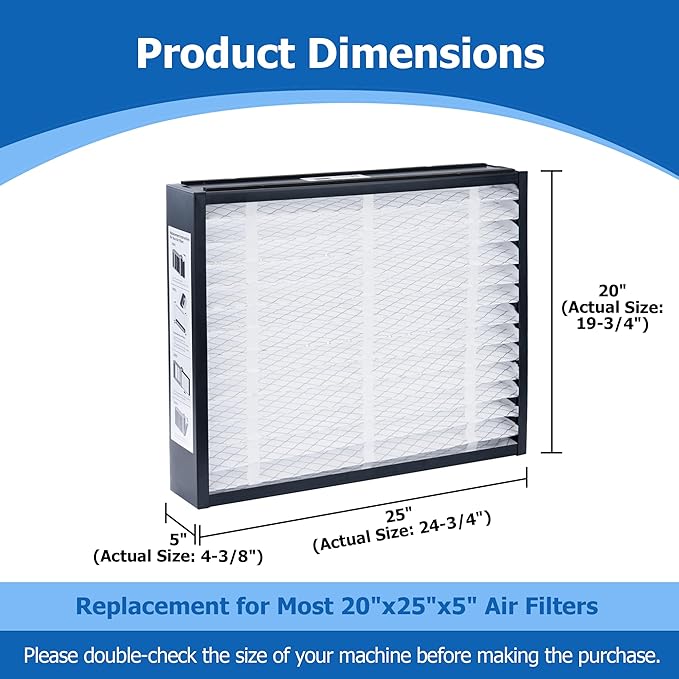 2-Pack MERV 13 Air Filters, Replacement for Lennox X6673 Pleated Furnace Filter, 20x25x5 (Actual 19-3/4" x 24-3/4" x 4-3/8"), Easy Install & Space-Saving