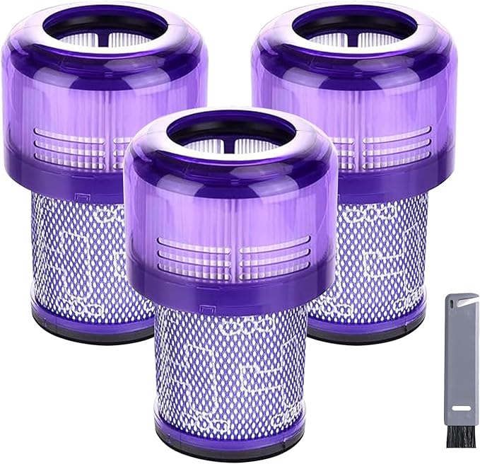 Keluke 3 Pack Filter Replacement Compatible with Dyson V12 Detect Slim, V12 Slim Absolute, V12 Slim Motorhead,V12 Detect Slim Fluffy,3 Filters and 1 Clean Brush,Compare to Part 971517-01
