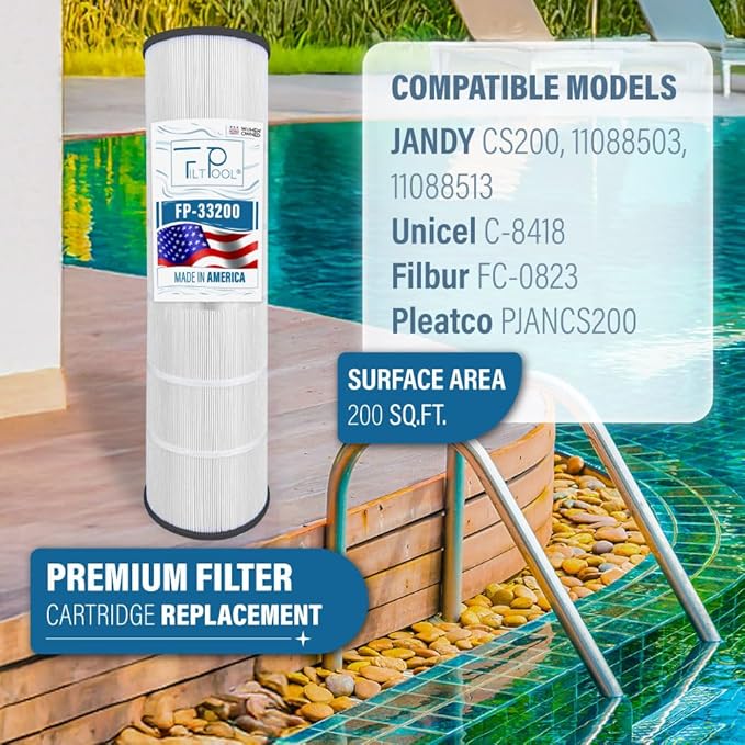 FP-33200 Replacement Pool Filter Cartridge Replacement for Jandy CS200, 11088503, 11088513, Pentair R0462400 – Swimming Pool Filter System - Clean Water Filtration – 1 Pack, 200 SQFT