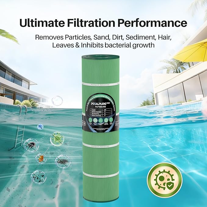 POOLPURE CCP420 Antimicrobial Pool Filter Compatible with Pentair Clean and Clear Plus 420, PCC105, 178584, Ultral-A6, Unicel C-7471, 817-0106, R173576, Filbur FC-1977, 4X105 sq.ft.