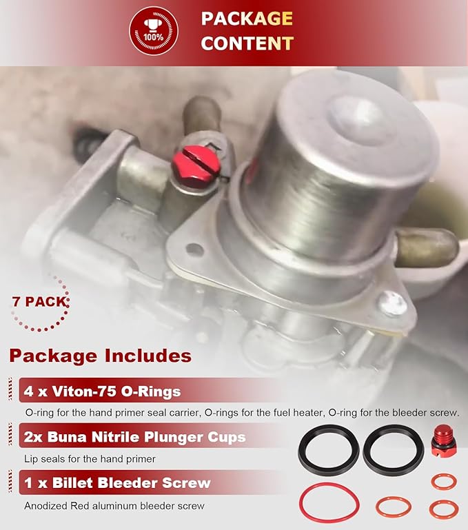 6.6L Duramax Fuel Filter Primer Rebuild Seal Kit Viton O-Rings Billet Bleeder Screw For 2001-2013 6.6L Chevy GMC LB7 LLY LBZ LMM LML Duramax Fuel Filter Primer