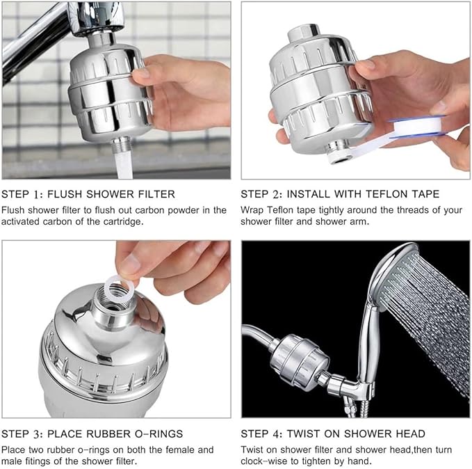 Laicky 4 Pack 20 Stage Shower Filter Universal Replacement Cartridge Hard Water Purifier Removes Chlorine, Heavy Metals, Iron, Other Sediments, Water Softener with High Output