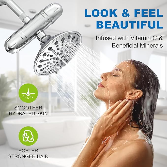 Shower Filter Replacement Cartridge, Multi-Stage Filtration Removes Chlorine, Heavy Metals & Impurities, Water Softener Revitalizes Skin, Hair & Nails, Blue