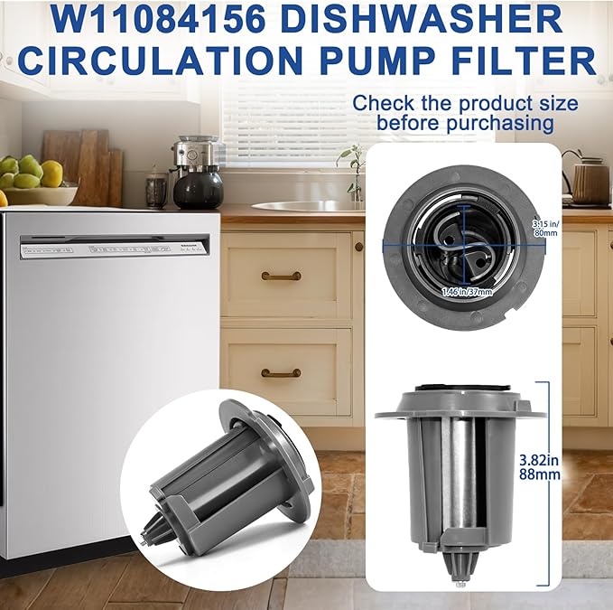 W11084156 Dishwasher Filter Compatible with Whirlpool KitchenAid Maytag Jenn-Air Amana Inglis Magic Chef. W11084156 AP6048028 Circulating Pump Filter Replace W10713298 4534056 PS12070547