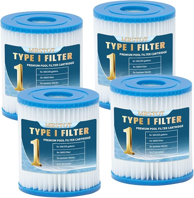 Type I Filter Cartridge for Pools,Replacement Filters Cartridge for 58093,for Summer Waves,for 300/330 Gal/H Filter Pumps (4 Pack)