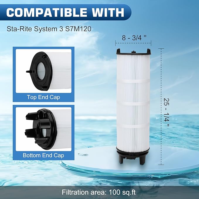 S7M120 Pool Filter Cartridges, 170145 Pool Filter Replacement for sta-rite System 3 25021-0200S & 25022-0201S Pool Filter Cartridge Module, Compatible with sta rite System 3 S7M120 Filter, 300 Sq.Ft