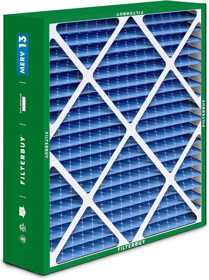 Filterbuy 22x24x5 Air Filter MERV 13 Optimal Smoke & Allergy Defense (2-Pack), Electrostatic Pleated HVAC AC Furnace Filters for Amana, Goodman, and Five Seasons (Actual Size: 22.06 x 23.94 x 5.25)