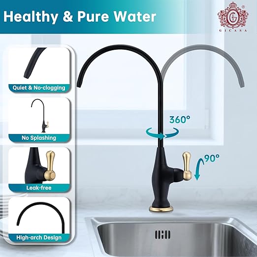 Stainless Steel Reverse Osmosis Faucet, Sink Water Filter System, Suitable for Most Reverse Osmosis or Water Filtration Systems, Sink Drinking Water Faucet for Kitchen Bar Labs RVs, Black+Brushed Gold