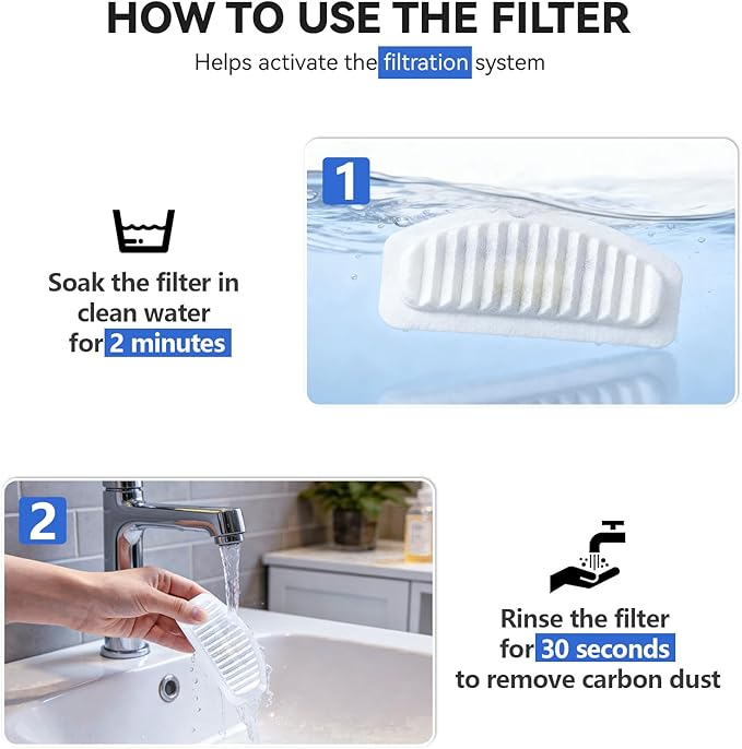 ORSDA Cat Water Fountain Filters, ORSDA Replacement Filters Carbon, Resin Filter ONLY for D30 67oz/2L Automatic Cat Fountain Dog Water Dispenser, 4 Filtration System (6 PCS Filters）