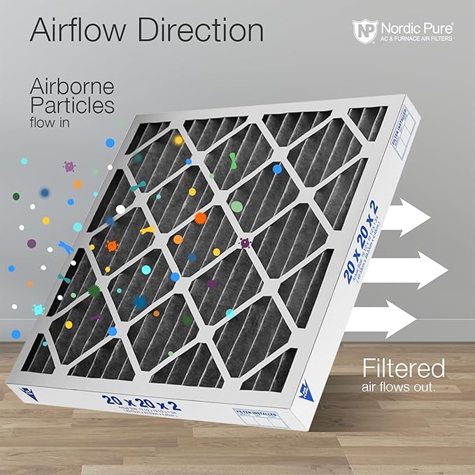 Nordic Pure 16x25x2 (Actual Size: 15 1/2 x 24 1/2 x 1 3/4) Furnace Air Filters MERV 10 Pleated Plus Carbon 12 Pack
