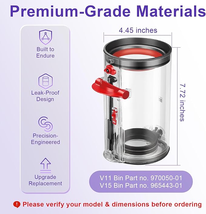 Lemige Upgraded V11 V15 Vacuum Dust Bin Canister Replacement Parts for Dyson V15 V11 SV14 SV15 SV22 Vacuum Cleaner, For Dyson Vacuum Attachments & Accessories No. 970050-01 & 965443-01