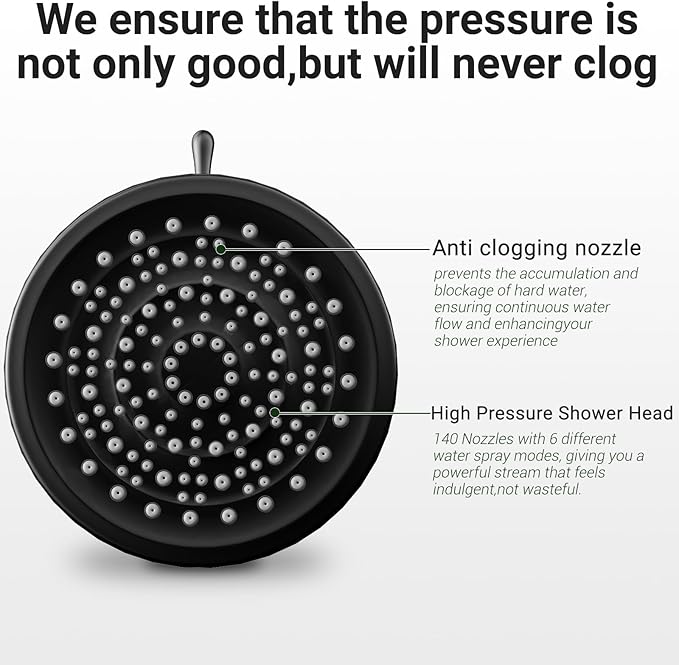 Filtered Shower head for Healthier Hair & Skin – Removes Chlorine & Heavy Metals,High Pressure 6 Mode Settings Shower Head Filter for Hard Water (Matte Balck)