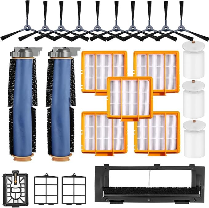 Replacement Parts for Shark AI AV2501S AV2501AE RV2502AE RV2520AOUS AV2510AOUS AV2511AE RV2610WA RV2610WD Accessories Kit :Main Roller Brush/Cover HEPA Filters Foam/Primary Filter Sweep Side Brushes