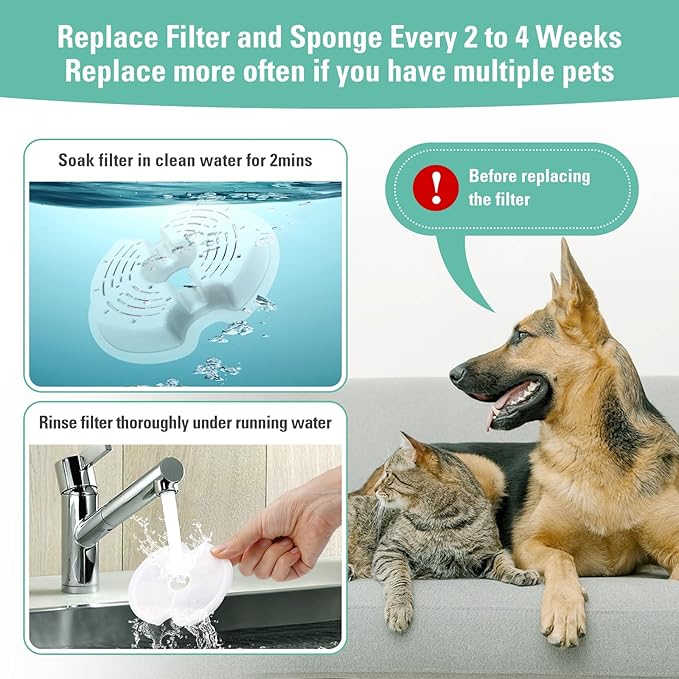 4 Pack Replacement Filters & Pump Sponges for 67oz/2L Colorful Cat Water Dispenser with LED Light, BFLICROY Cat Water Fountain Filter, Quadruple Filtration Pet Fountain Filters Replacement