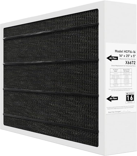 X6672 MERV 16 16x25x5 Furnace Filter Compatible with Lennox X6672 for Furnace HVAC System, Part #HCF16-16, 16x25x5 (Actual Size: 15.7 x 24.7 x 4.4 In), 1 Pack