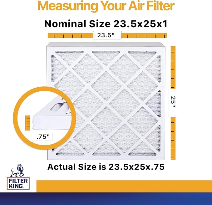 Filter King 23.5x25x1 Air Filter (MERV 13) (4-Pack) Dust & Allergy Control AC Furnace Filters, MADE IN USA, HVAC, Pleated, Electrostatic (Actual Size: 23.5 x 25 x .75)