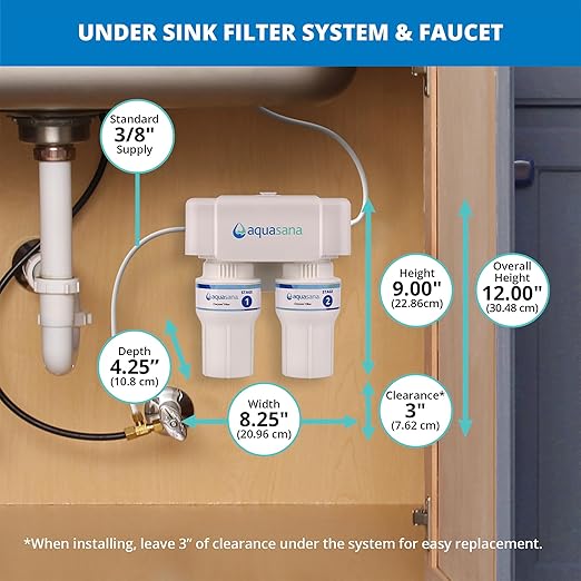 Aquasana Under Sink Water Filter | 2-Stage Filtration | Reduces up to 99.99% of PFAS, Lead, Chlorine, Cysts, & More | Under Counter Drinking Water Filter | Matte Black Faucet | AQ-6200-MB