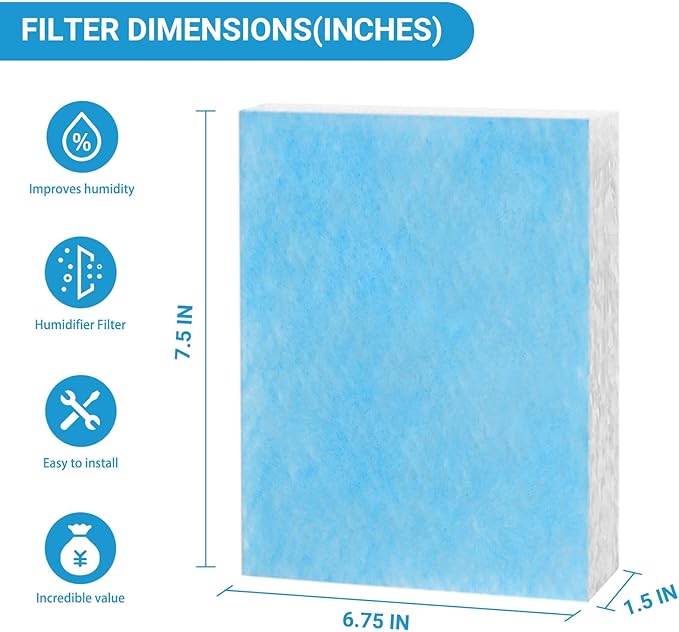 Lemige 6 Pack HFT600 Humidifier Filters T Compatible with Honeywell Humidifier HEV615 and HEV620, Compare to part HFT600T HFT600PDQ, Upgraded HFT600PF1 Replacement Wicking Filter T