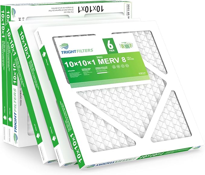 TRIGHTFILTERS 10x10x1 Air Filter 6 Pack, Durable MERV 8 Pleated Home HVAC AC Furnace Filters, Lightweight Compact Air Conditioner Filter Replacement