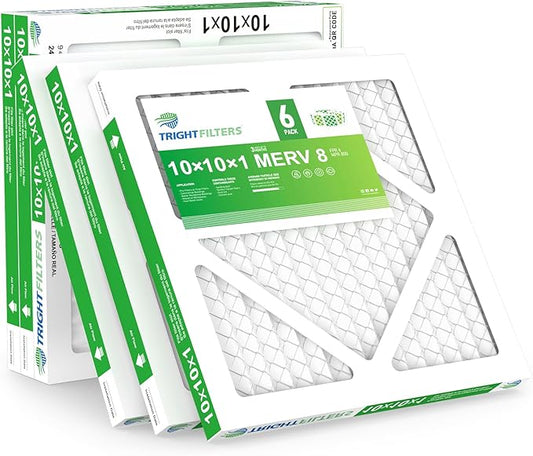 TRIGHTFILTERS 10x10x1 Air Filter 6 Pack, Durable MERV 8 Pleated Home HVAC AC Furnace Filters, Lightweight Compact Air Conditioner Filter Replacement