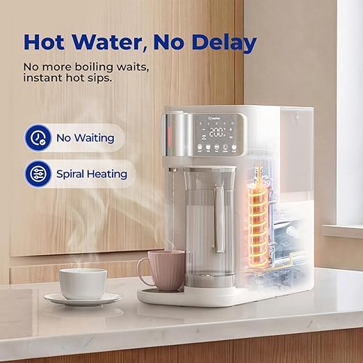 Countertop Reverse Osmosis System, Hot & Cold Water RO Filter, 7-Stage Filtration with Mineralization, Installation-Free Water Purifier with Autofill Pitcher, 3:1 Pure-to-Drain, TDS Reduction