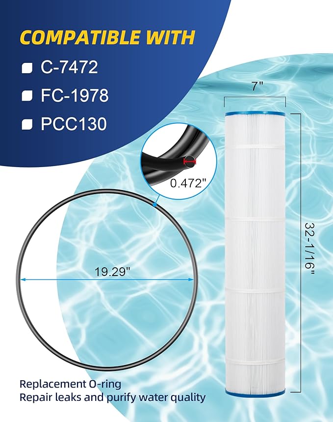 ZOTEE PCC130-PAK4 Pool Filter Cartridge Replaces Clean and Clear Plus 520, C-7472, Darlly 71252,FC-1978, 817-0143, PLFPCC130, 32-1/16" x 7" Pool Filter, 4 Pack+ O Ring