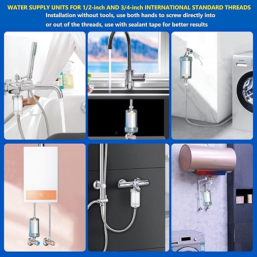 2 Micron High Flow Washing Machine Water Filter, Visible Washer Water Filter System, 99.5% Removal of Chlorine Fluoride, Heavy Metals, Scale, Clothes Yellowing, Reduces Dry Skin, Carbon Shower Filter