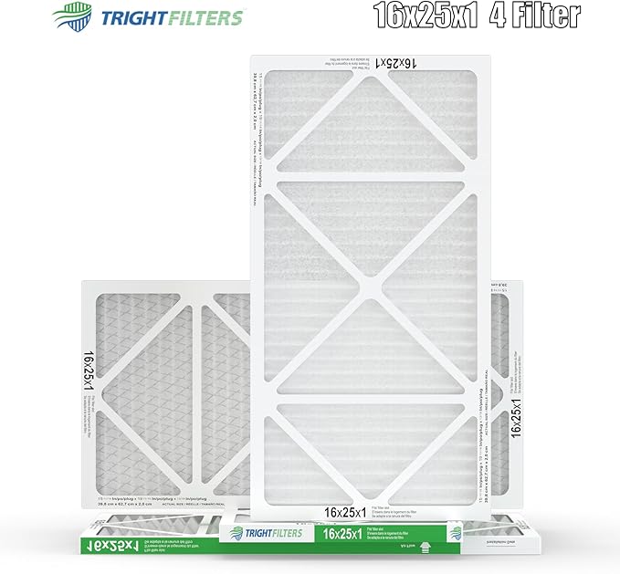 TRIGHTFILTERS 16x25x1 Air Filter 4 Pack, MERV 8 Pleated Dust Defense Air Filters Replacement Air Conditioner HVAC AC Furnace Filter, Durable and Lightweight