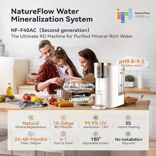 F40-AC（2nd Gen） Reverse Osmosis Water Filter Countertop with UV, Natural Remineralization,10-Stage RO Filtrations, 4:1 Pure to Drain, pH9 Alkaline Water Purifier,BPA Free,NSF/ANSI/UL/FDA