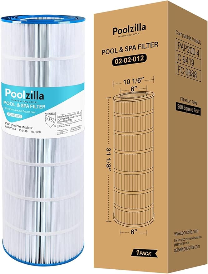 Poolzilla Pool Filter Cartridge, Compatible with PAP200, Pentair CC200, Filbur FC-0688, Unicel C-9419, Aladdin 29902, Baleen AK-8005, PC-0688, R173217, Predator 200 [L x OD: 31 1/8" x 10 1/16'']