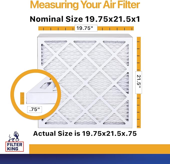 Filter King 19.75x21.5x1 Air Filter (MERV 13) (6-Pack) Dust & Allergy Control AC Furnace Filters, MADE IN USA, HVAC, Pleated, Electrostatic (Actual Size: 19.75 x 21.5 x .75)