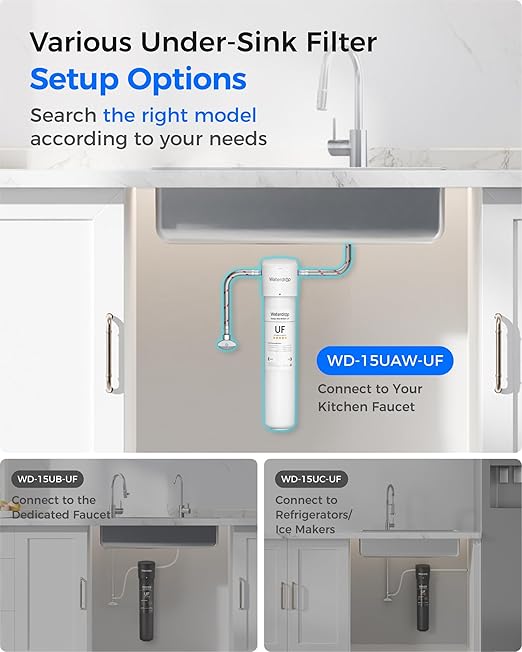 Waterdrop 15UAW-UF 0.01 μm Ultra Filtration Under Sink Water Filter System, 2 Years, Reduces Lead, Chlorine, Bad Taste & Odor, Connects Directly to Your Faucet