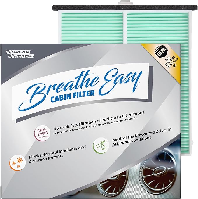Spearhead HEPA Breathe Easy Cabin Filter, Up to 99.97% Filtration of 0.3 Micron Particles w/No Airflow Reduction (BE-811H)