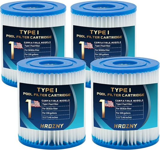 Hrozny Type I Pool Filter Cartridge,Pool Filter Cartridge Size 1 for 58093,for Summer Waves 300/330 Gal/h Filter Pumps(4 Pack)