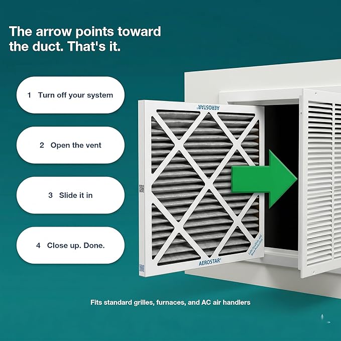 Aerostar 16x22x1 MERV 13 Pleated Air Filter, 6 Pack, AC Furnace Filters, HVAC Filter, Air Conditioner Filters, Heater Filters Replacement for Home (Actual Size: 15.875x21.875x0.75)