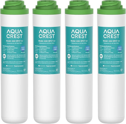 AQUA CREST FQK2J Under Sink Water Filter, Replacement for GE FQK2J, FQK1K, Compatible with GE GXK255TBN, NSF/ANSI 42 372 Certified, 1350 Gallons Dual Flow Drinking Water Replacement Filters, 4 Pack