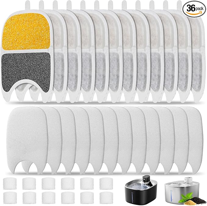 Cat Water Fountain Filter Replacement Pet Drinking Fountain Filters Compatible with 135 fl oz/4L Cat Water Fountain-12 Set Filters with Sponges