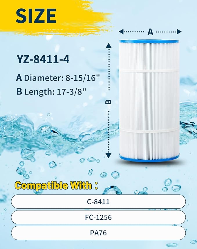 Swimming Pool Filter Replaces for C-8411, Filbur FC-1255, PWWCT75, Ultral-B6, Waterway 817-0075N, Waterway Clearwater II 75, CX760RE, C751, Darlly 80755, 75 Sq.Ft Filter Cartridge, 4 Pack