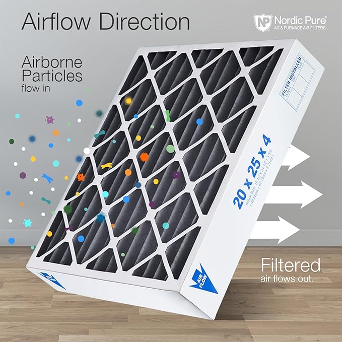 Nordic Pure 16x25x4 (Actual Size: 15 1/2 x 24 1/2 x 3 5/8) Pleated Air Filter MERV 12 Pleated + Carbon 1 Pack